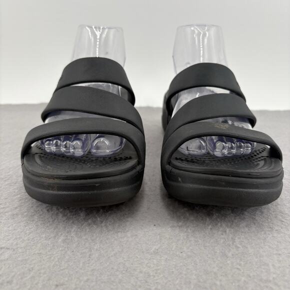Crocs Shoe Womens 10 Black Monterey Strappy Wedge Casual Comfort Slip On Sandal - Picture 4 of 10